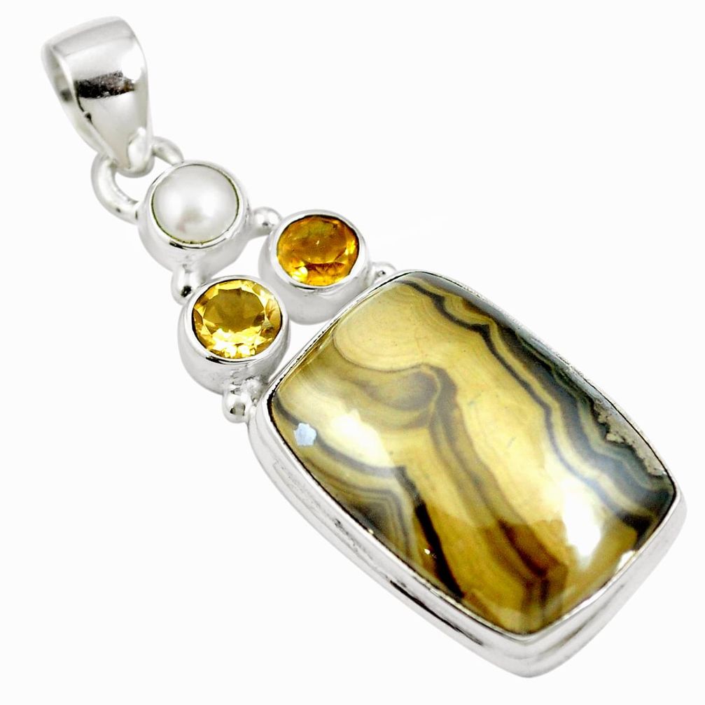 Natural yellow schalenblende polen citrine 925 silver pendant m66073