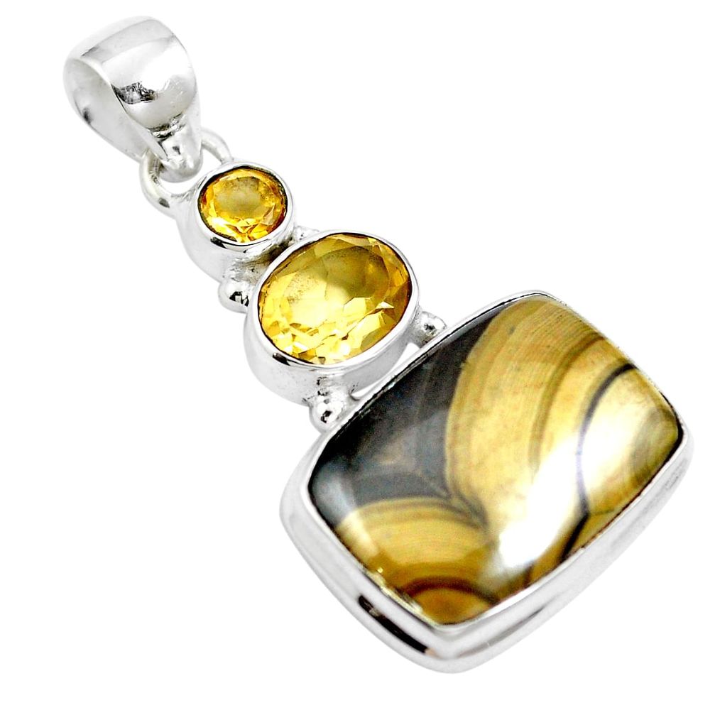 Natural yellow schalenblende polen citrine 925 silver pendant m66078