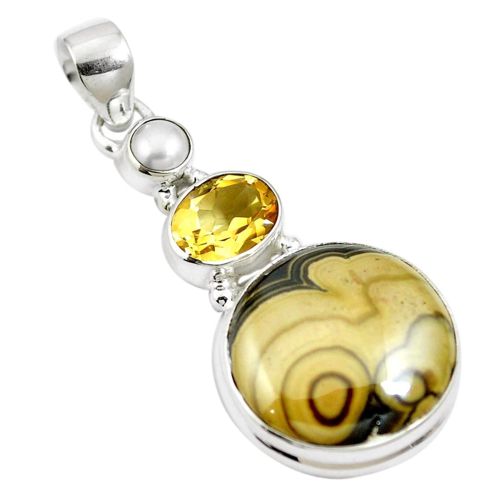 925 sterling silver natural yellow schalenblende polen citrine pendant m66079