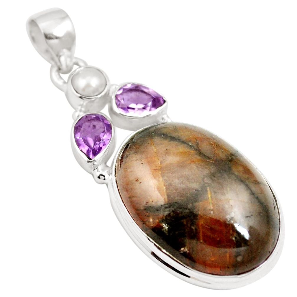 Natural brown chiastolite amethyst 925 sterling silver pendant m66088