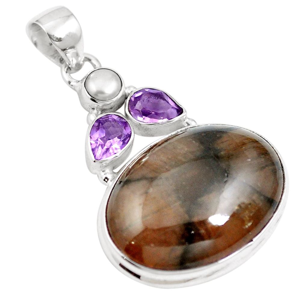 925 sterling silver natural brown chiastolite amethyst pendant jewelry m66099