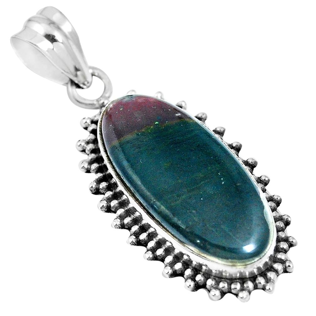 Natural green bloodstone african (heliotrope) 925 silver pendant m66287