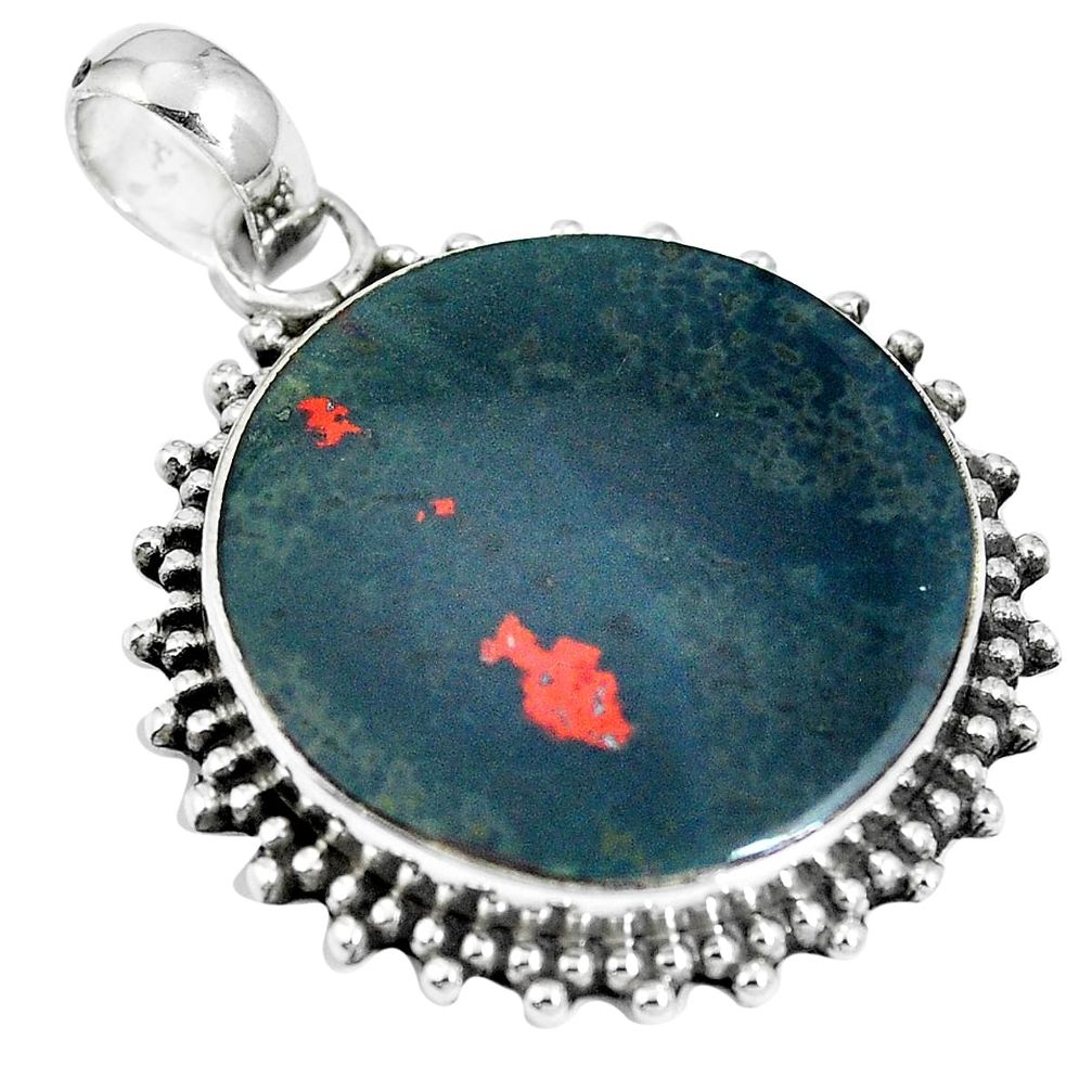 925 silver natural green bloodstone african (heliotrope) pendant m66290