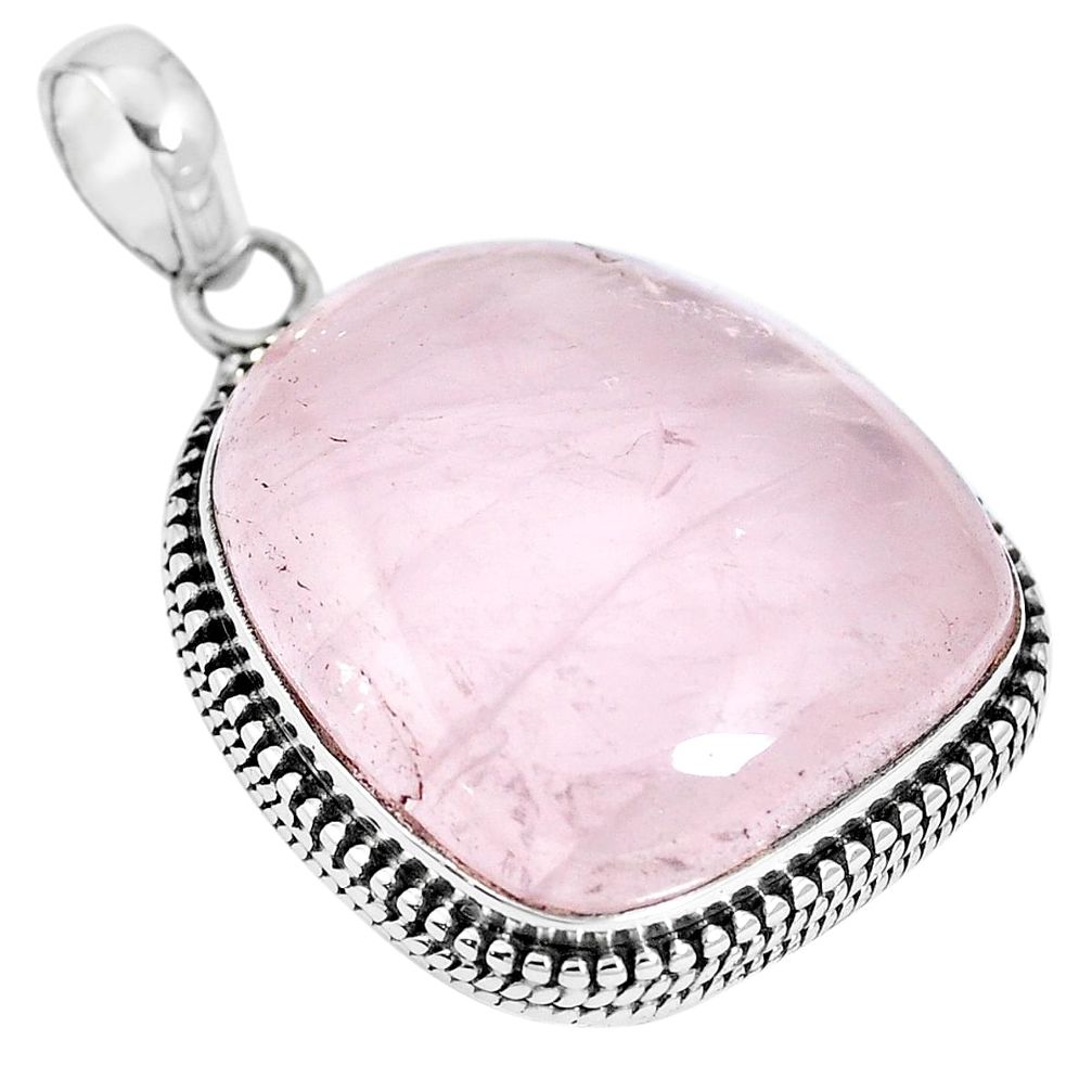 28.30cts natural pink rose quartz 925 sterling silver pendant jewelry m66309