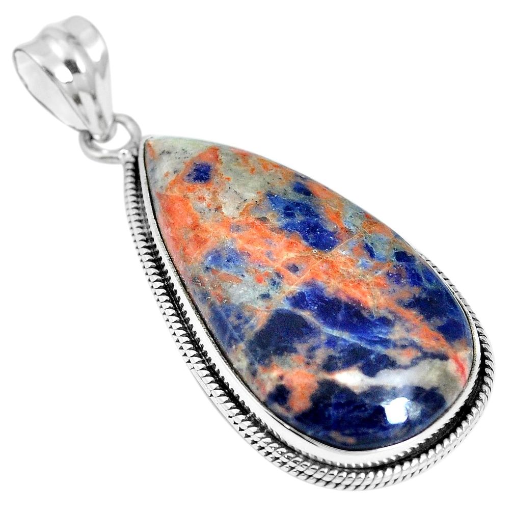 25.00cts natural orange sodalite 925 sterling silver pendant jewelry m66328