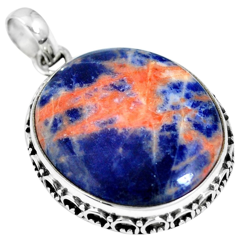 20.88cts natural orange sodalite 925 sterling silver pendant jewelry m66335