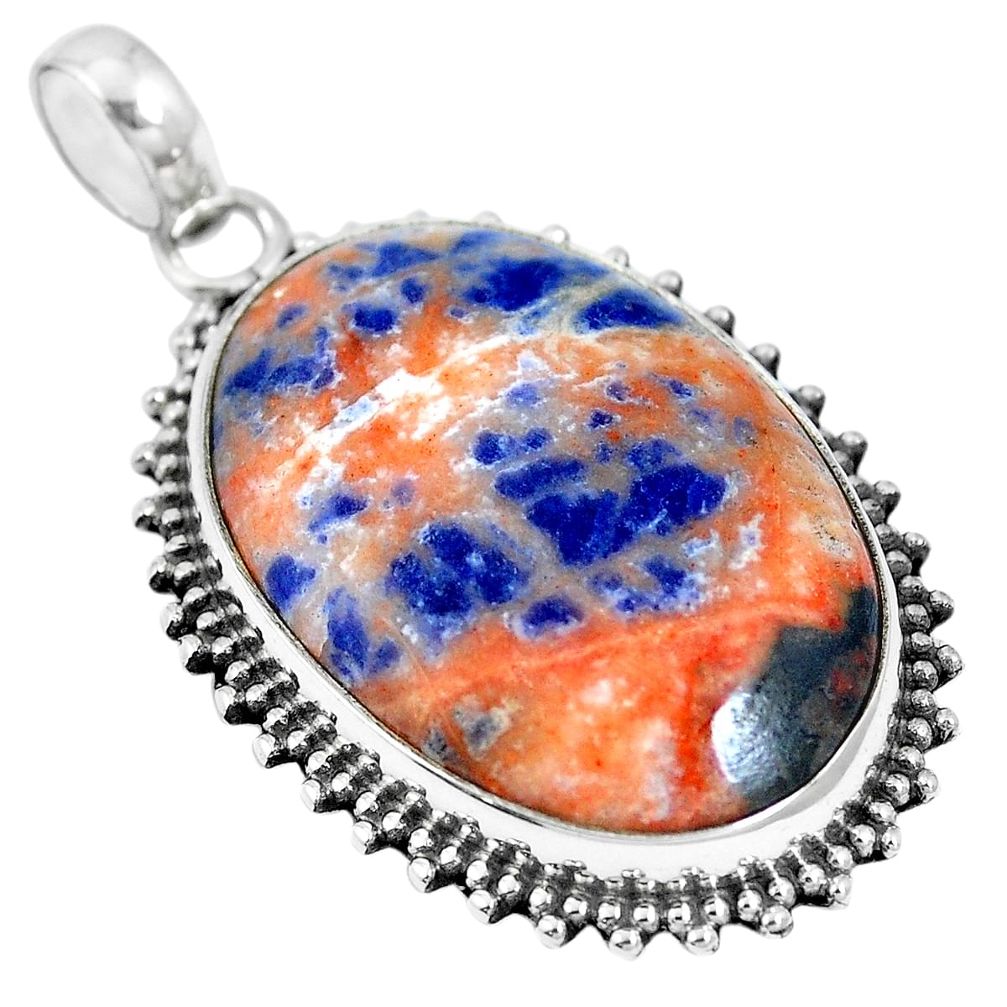 23.95cts natural orange sodalite 925 sterling silver pendant jewelry m66339