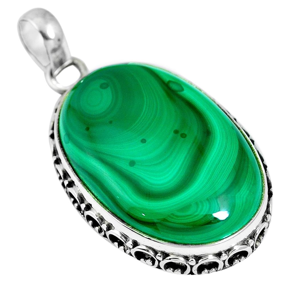 925 sterling silver natural green malachite (pilot's stone) pendant m66404