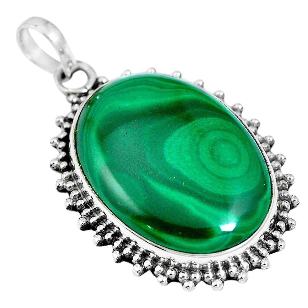 Natural green malachite (pilot's stone) 925 sterling silver pendant m66406