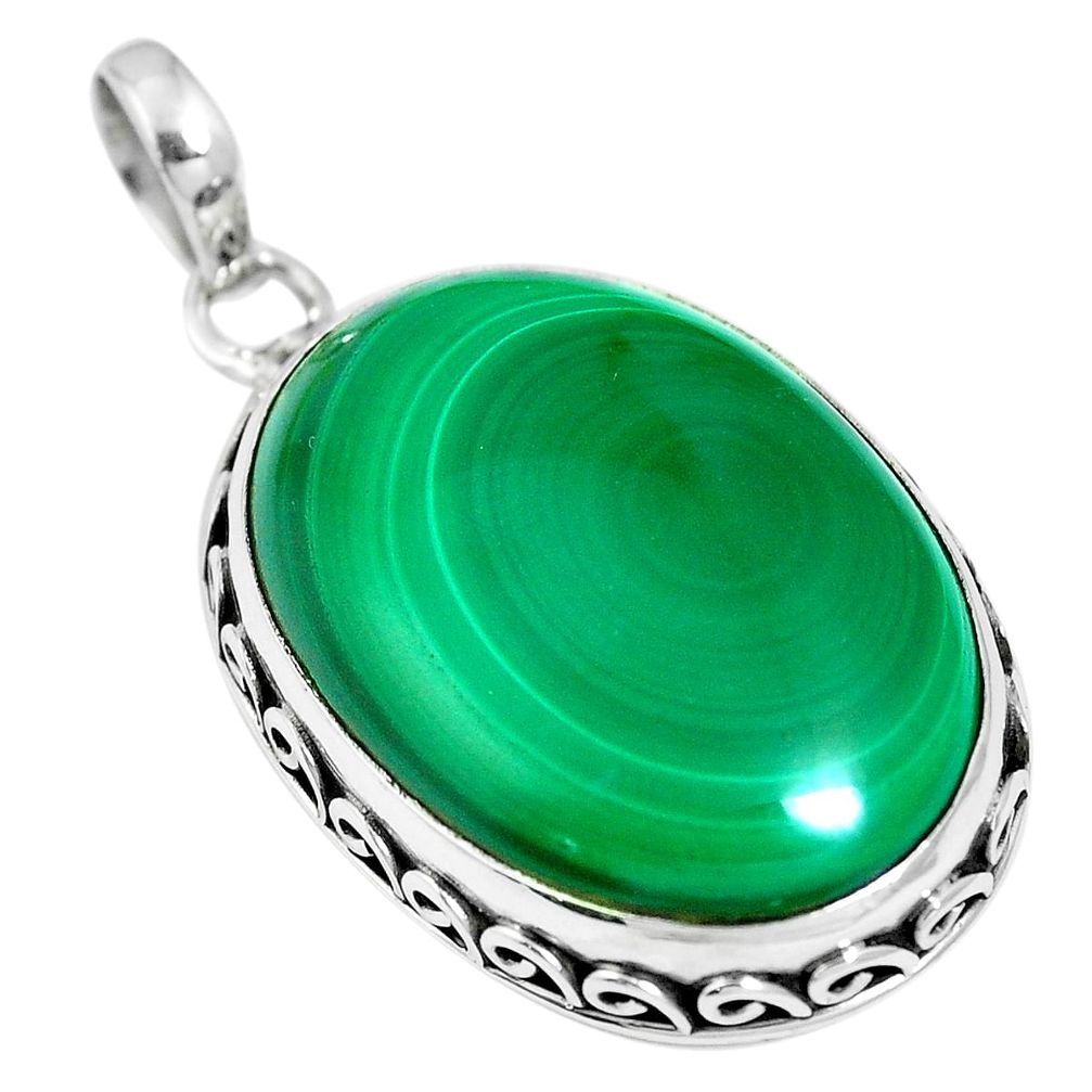 Natural green malachite (pilot's stone) 925 silver pendant jewelry m66413