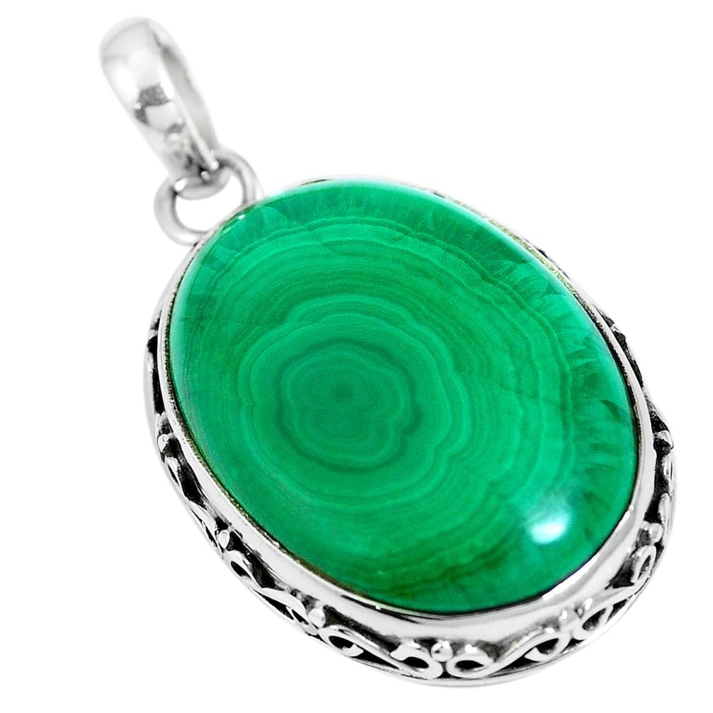 925 silver natural green malachite (pilot's stone) oval shape pendant m66414