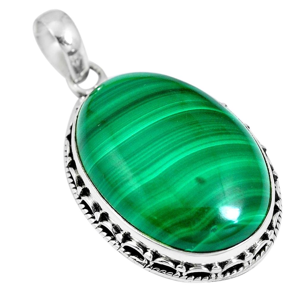 Natural green malachite (pilot's stone) 925 silver pendant jewelry m66415