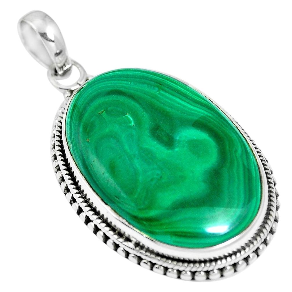 Natural green malachite (pilot's stone) 925 silver pendant jewelry m66417