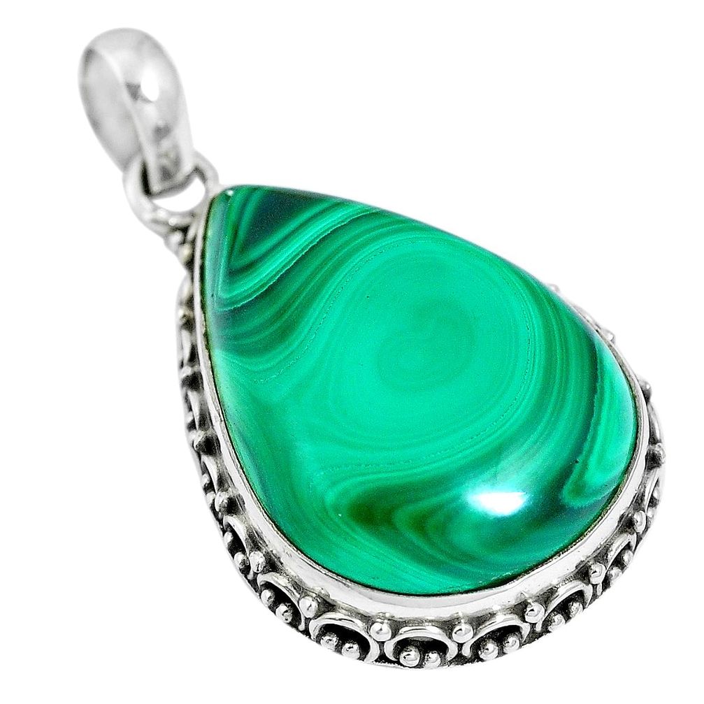 Natural green malachite (pilot's stone) pear 925 silver pendant m66420