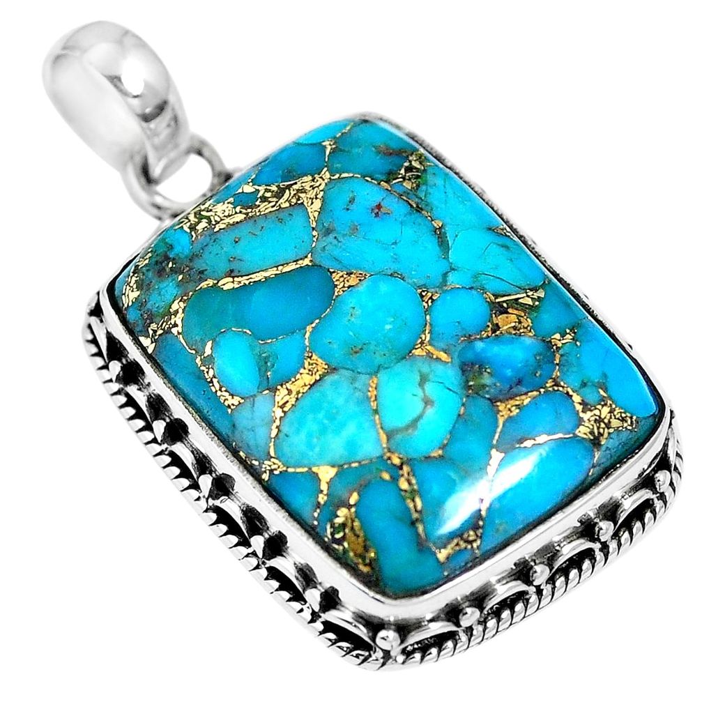 Blue copper turquoise 925 sterling silver pendant jewelry m66428