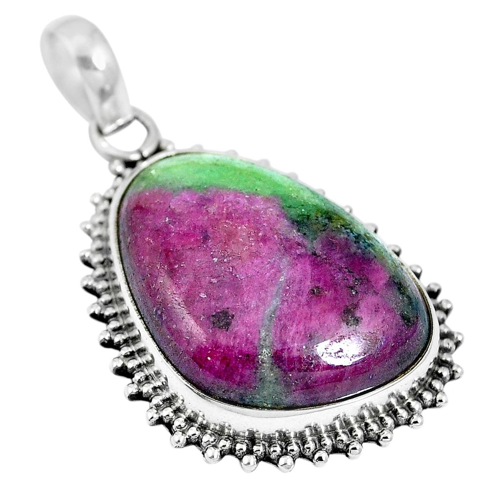 Natural pink ruby zoisite 925 sterling silver pendant jewelry m66441