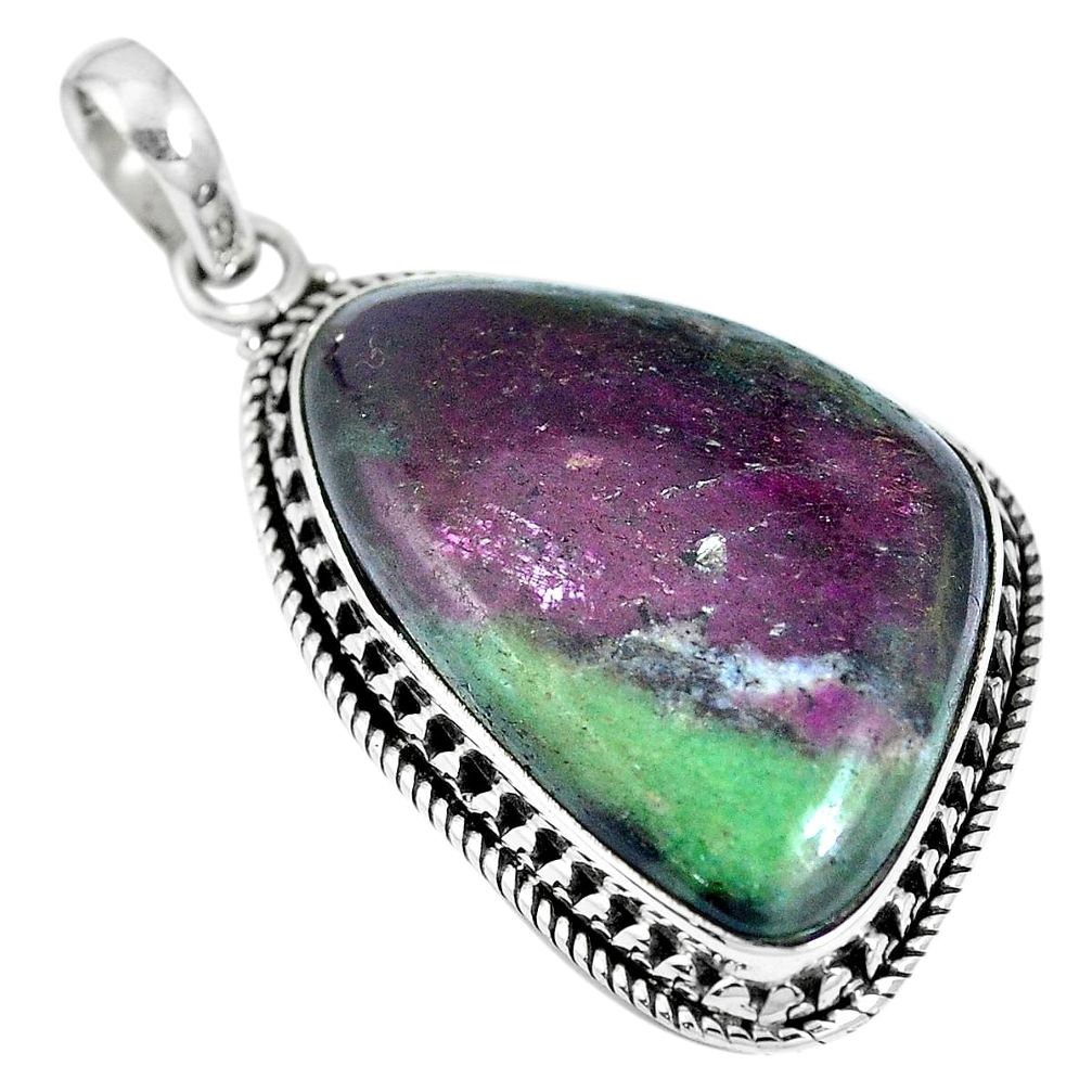 Natural pink ruby zoisite 925 sterling silver pendant jewelry m66453