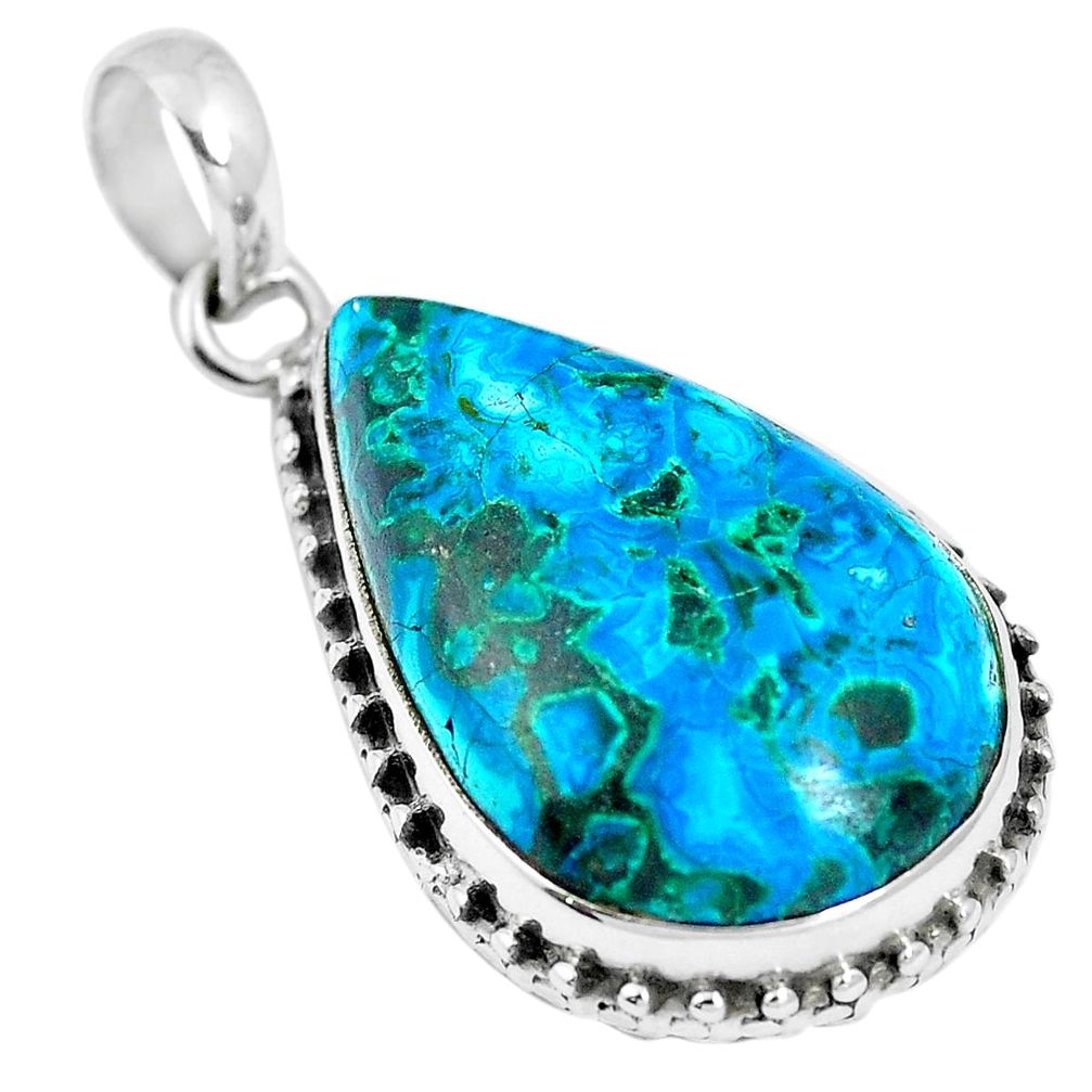 Natural blue azurite malachite 925 sterling silver pendant m66469