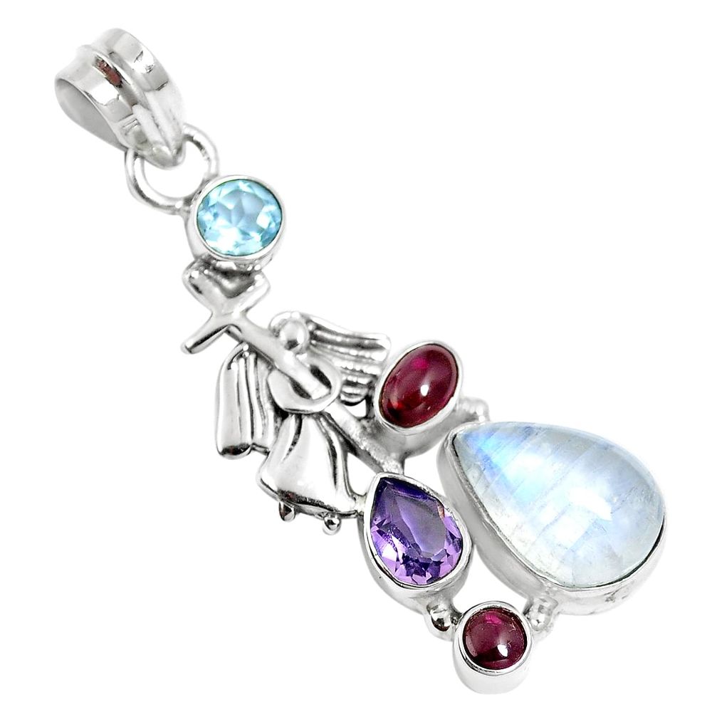 925 sterling silver natural rainbow moonstone amethyst topaz pendant m66519