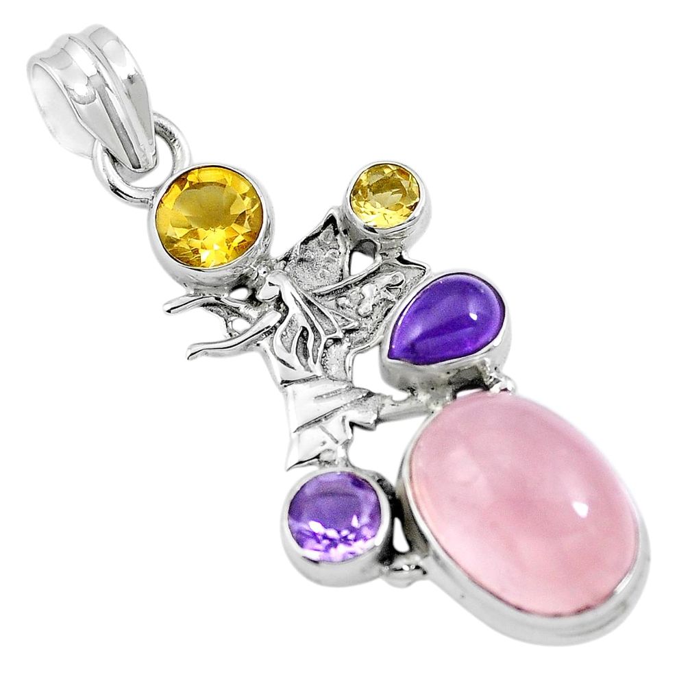 925 sterling silver natural pink rose quartz amethyst pendant jewelry m66650