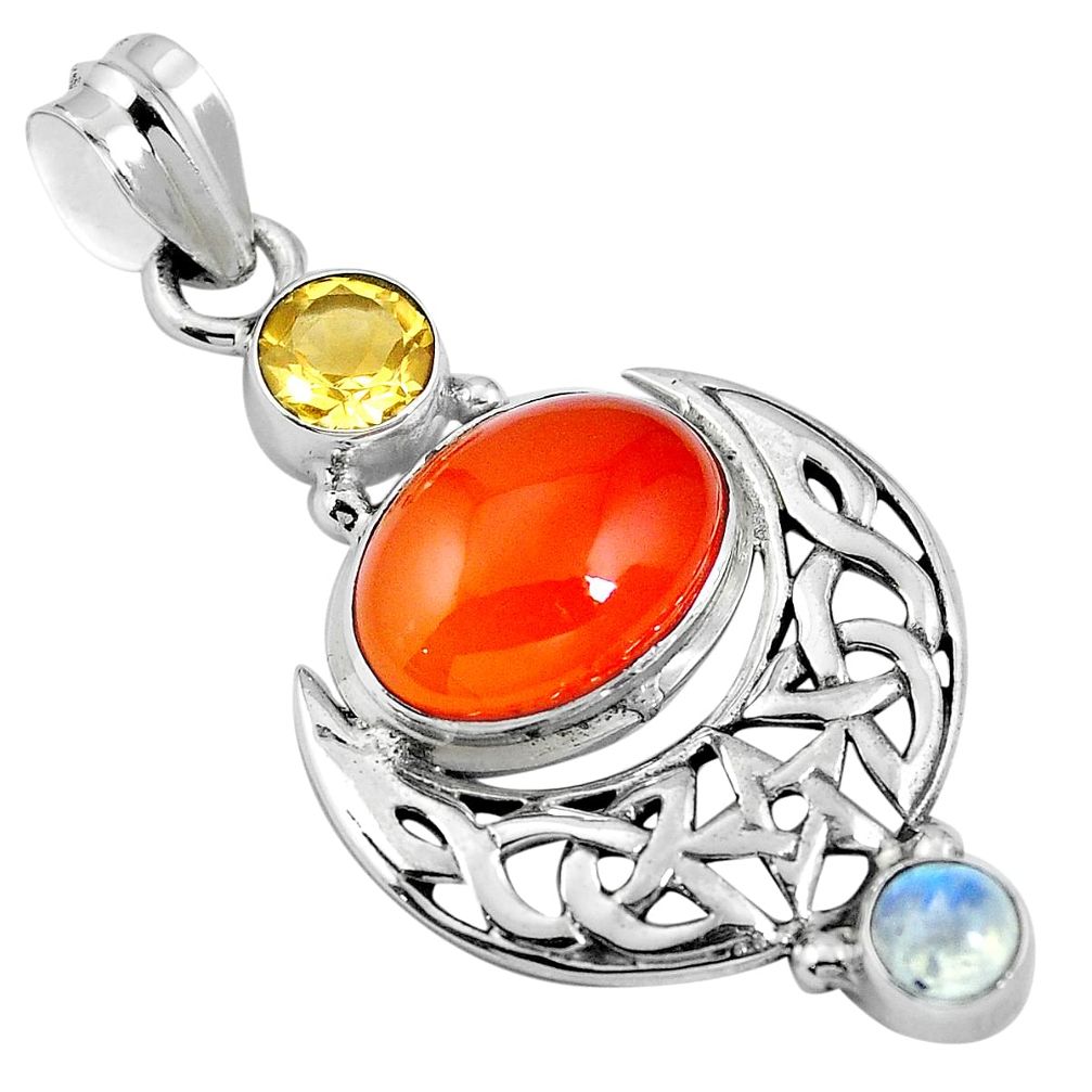 Natural orange cornelian (carnelian) moonstone 925 silver pendant m66662