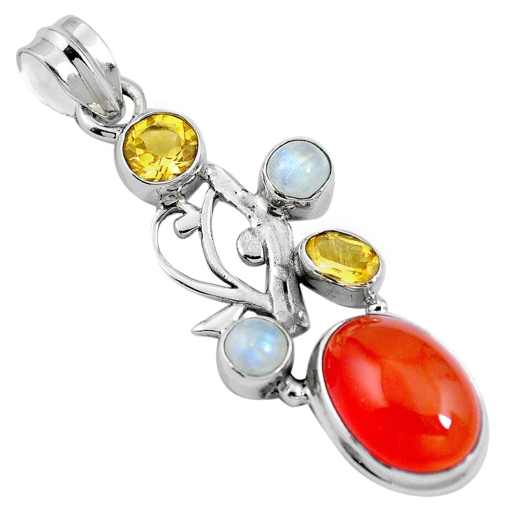 Natural orange cornelian (carnelian) citrine 925 silver pendant m66663