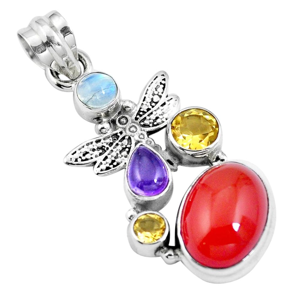 Natural orange cornelian (carnelian) 925 sterling silver pendant m66674