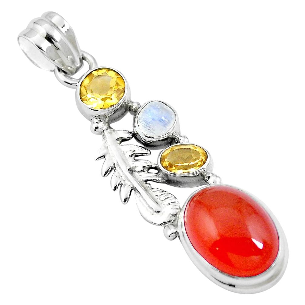 Natural orange cornelian (carnelian) moonstone 925 silver pendant m66676