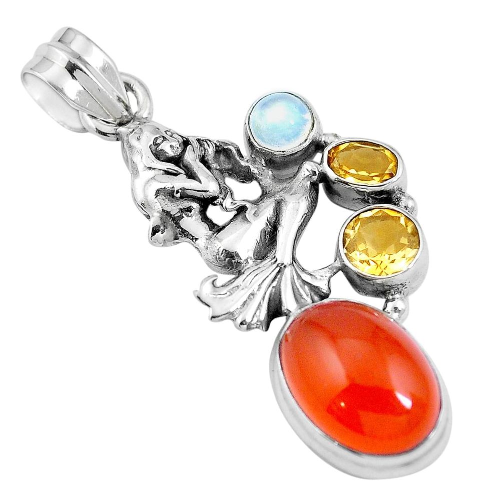 925 silver natural orange cornelian (carnelian) moonstone pendant m66677