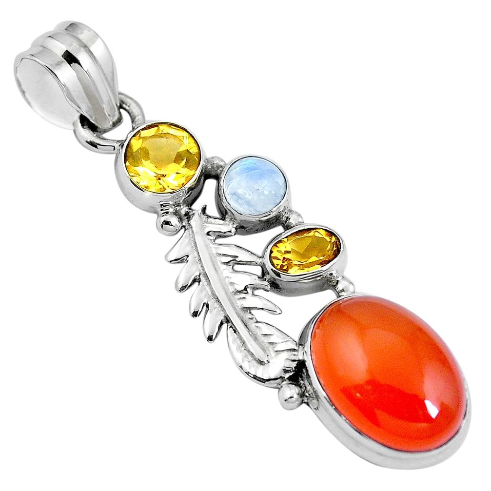 925 silver natural orange cornelian (carnelian) moonstone pendant jewelry m66680