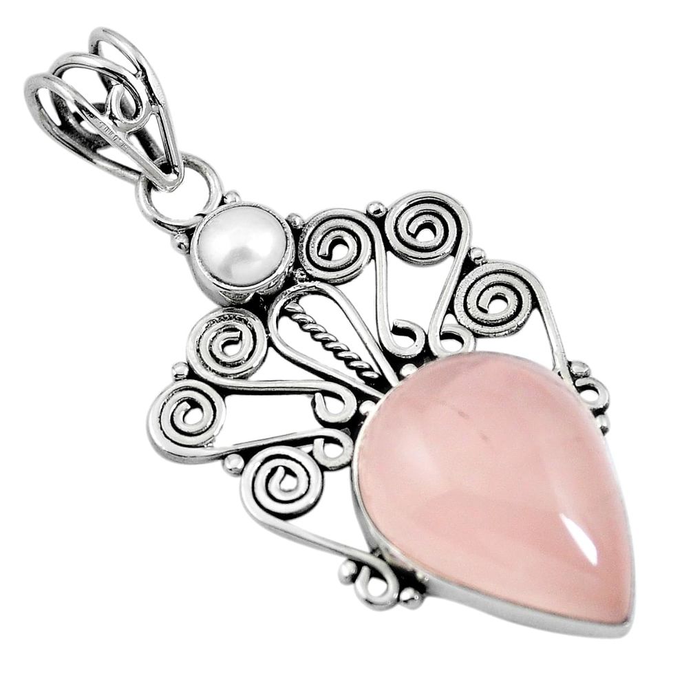 Natural pink rose quartz pearl 925 sterling silver pendant jewelry m66756