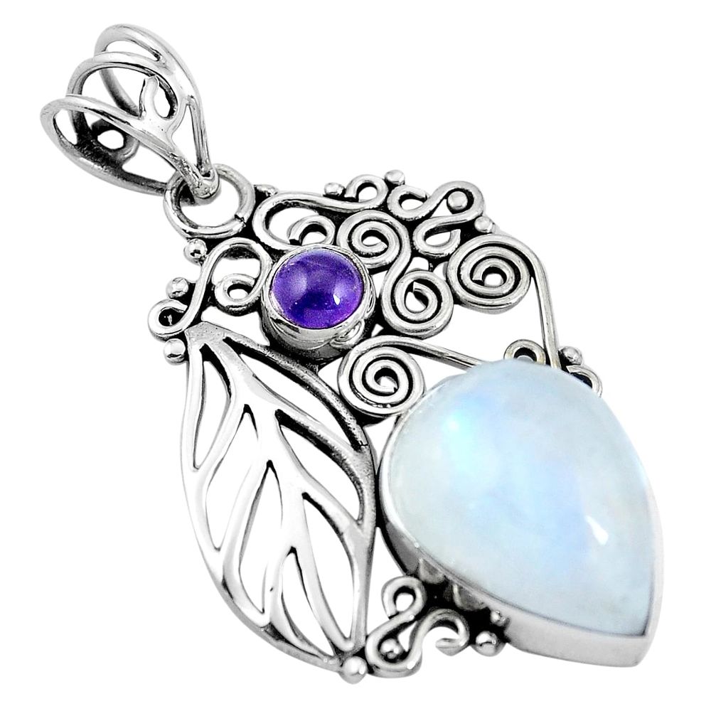 Natural rainbow moonstone amethyst 925 sterling silver pendant m66766