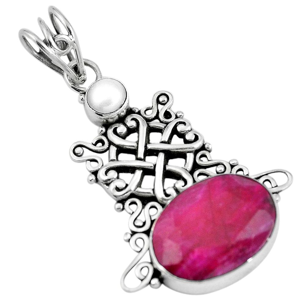 Natural red ruby pearl 925 sterling silver pendant jewelry m66802