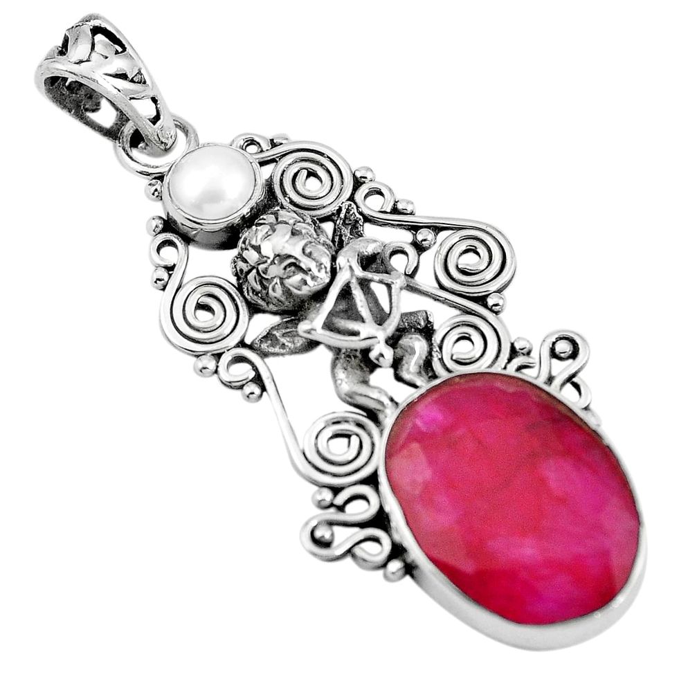 Natural red ruby pearl 925 sterling silver cupid angel pendant jewelry m66807