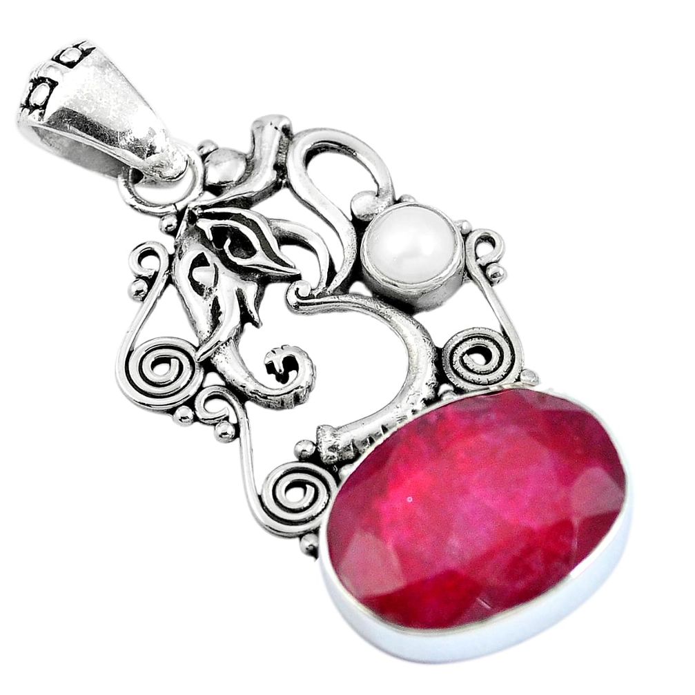 Natural red ruby pearl 925 sterling silver lord ganesha pendant jewelry m66808