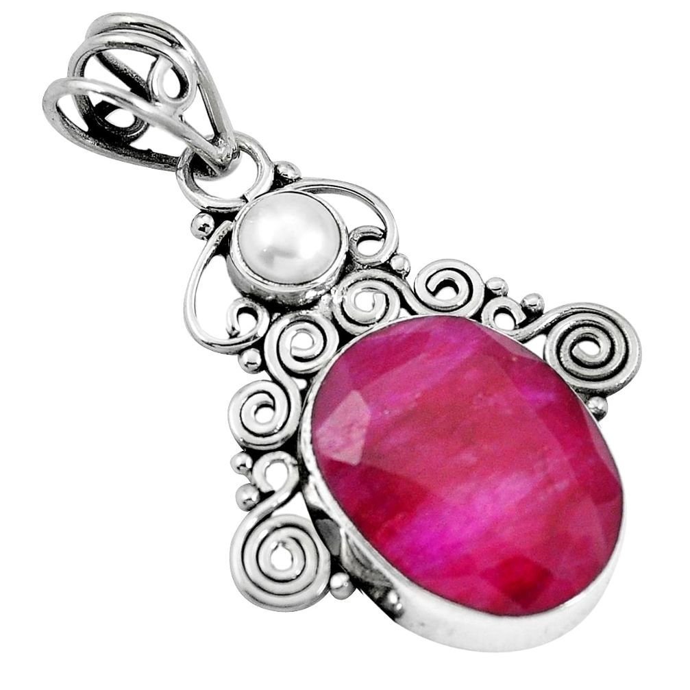 Natural red ruby pearl round 925 sterling silver pendant jewelry m66813