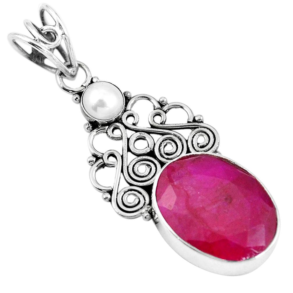 Natural red ruby pearl 925 sterling silver pendant jewelry m66814