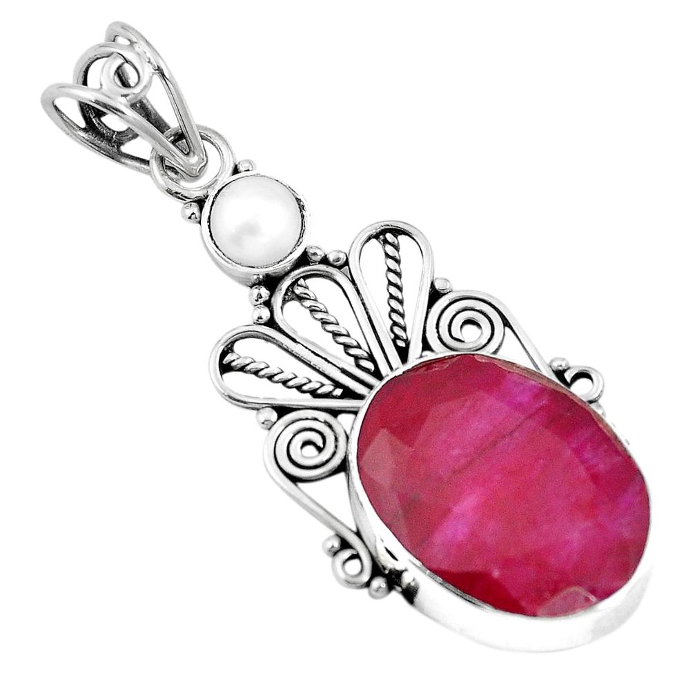 Natural red ruby pearl 925 sterling silver pendant jewelry m66815