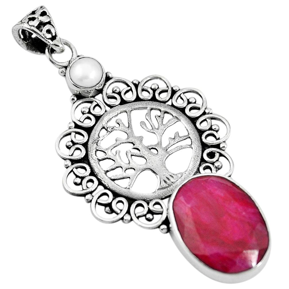 Natural red ruby pearl 925 sterling silver tree of life pendant jewelry m66816