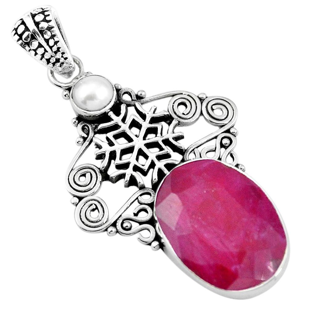 925 sterling silver natural red ruby pearl snowflake pendant jewelry m66819