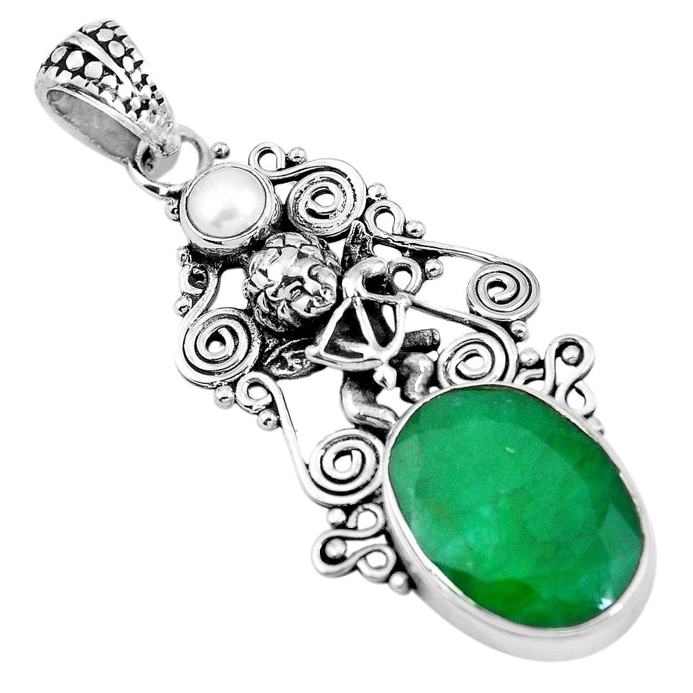 Natural green chalcedony pearl 925 sterling silver cupid angel pendant m66829