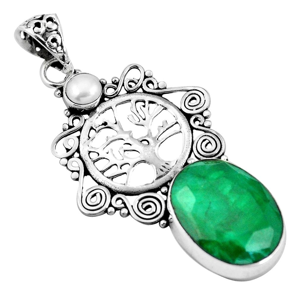 925 sterling silver natural green chalcedony pearl tree of life pendant m66830