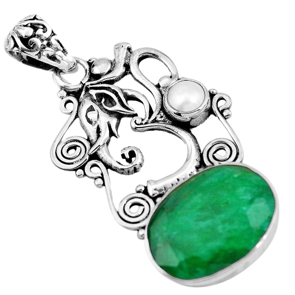 Natural green chalcedony pearl 925 sterling silver lord ganesha pendant m66837