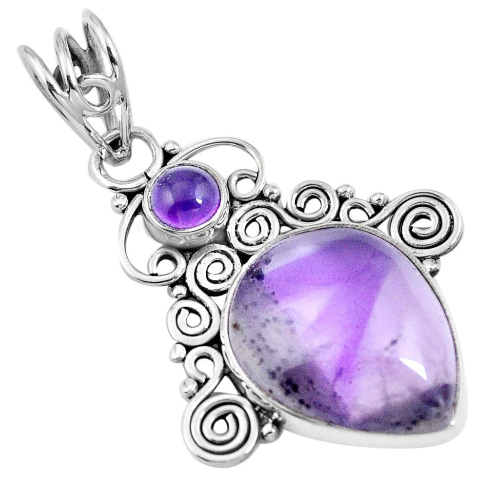 Natural multi color fluorite purple amethyst 925 sterling silver pendant m66882