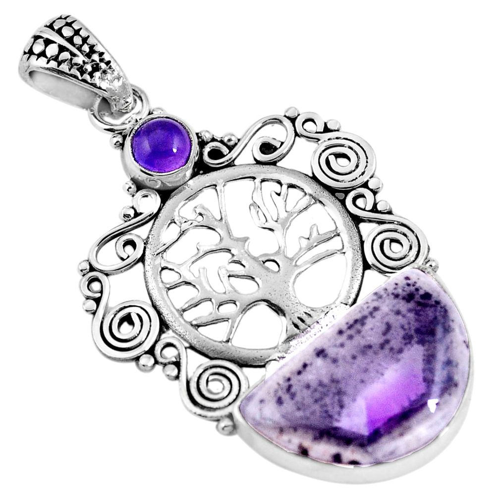 Natural multi color fluorite 925 silver tree of life pendant jewelry m66885