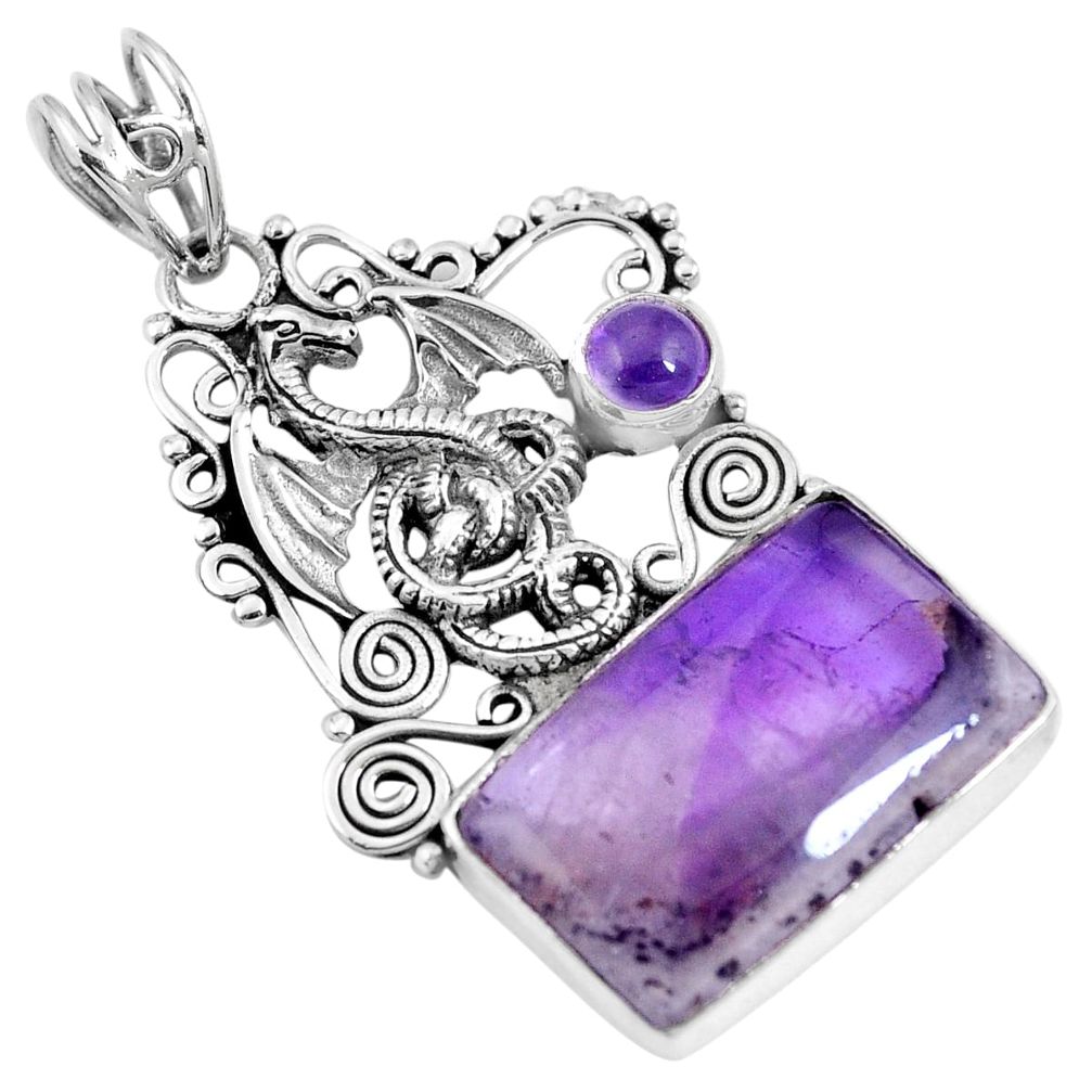 Natural multi color fluorite amethyst 925 sterling silver dragon pendant m66887