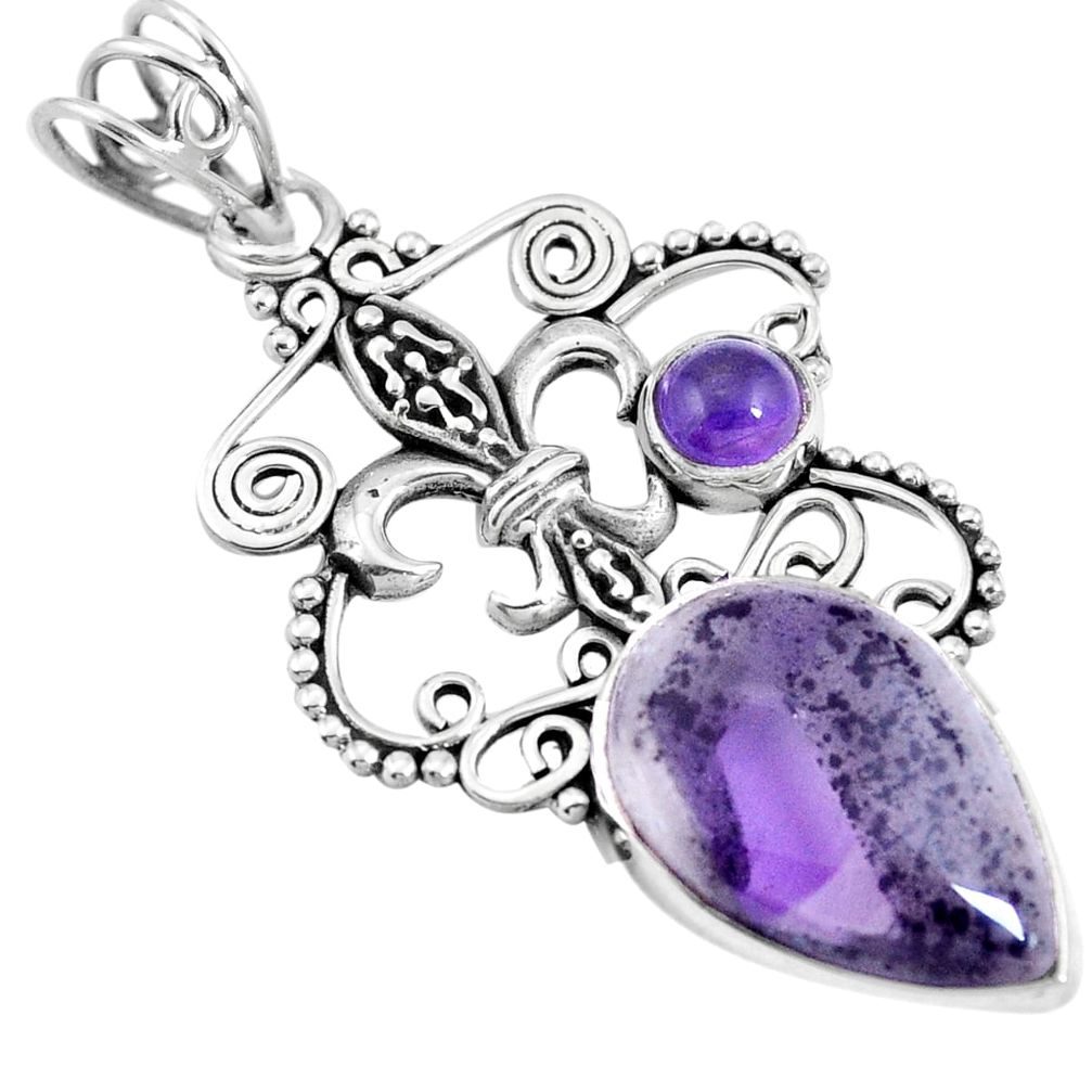 Natural multi color fluorite purple amethyst 925 sterling silver pendant m66890