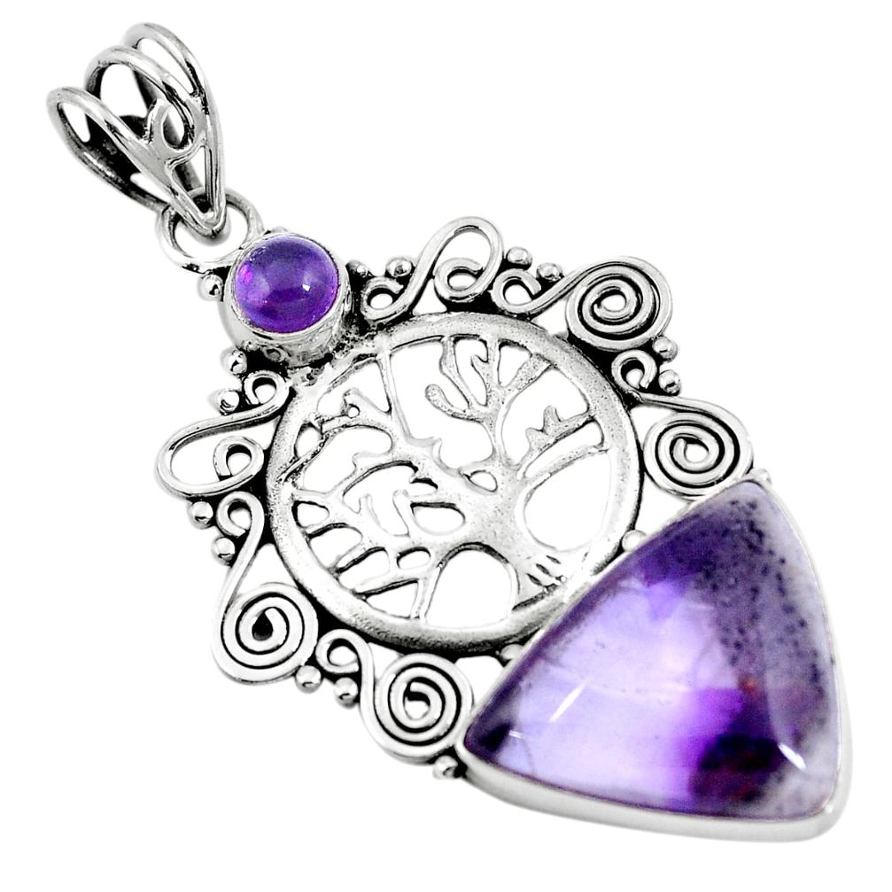 Natural multi color fluorite 925 silver tree of life pendant jewelry m66895