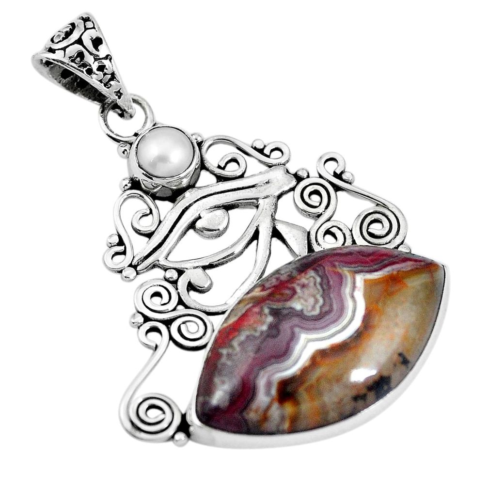 Natural mexican laguna lace agate 925 silver eye of horus pendant jewelry m66906