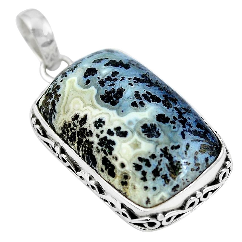 Natural black feather medicine bow agate 925 silver pendant jewelry m66967